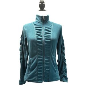 Ariat Womens Teal‎ Blue Ruched Full Zip Fleece Jacket Mock Neck Size Medium